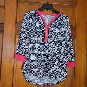 Women's Size Medium Kim Rogers 3/4 Sleeve Navy Black Pink Comfortable 3/4 Sleeve